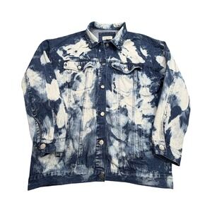 Peach Love Denim Jacket Womens L Blue White Acid Wash Trucker Bleached Splatter